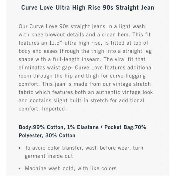 ABERCROMBIE & FITCH 28 Long 6 4 Curve Love 90s Straight Ultra High Rise Jeans - Picture 9 of 12